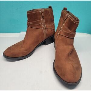 St. Johns Bay Dalian Suede Ankle Boots Brown Low Heel Zip size 9